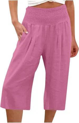 Womens Linen Pants High Waisted Pants Loose Comfy Wide Leg Holiday Summer Lounge Vacation Pockets Palazzo Trousers