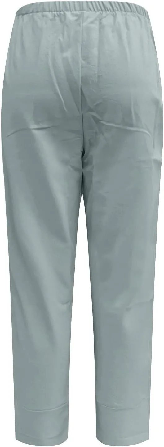 Womens Linen Pants Loose Summer Casual Beach Solid Color Plus Size High Waisted Linen Pants 2025 Work Trousers with Pockets