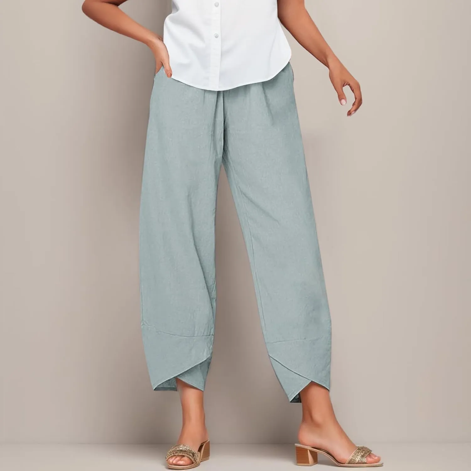 Womens Linen Pants Loose Summer Casual Beach Solid Color Plus Size High Waisted Linen Pants 2025 Work Trousers with Pockets