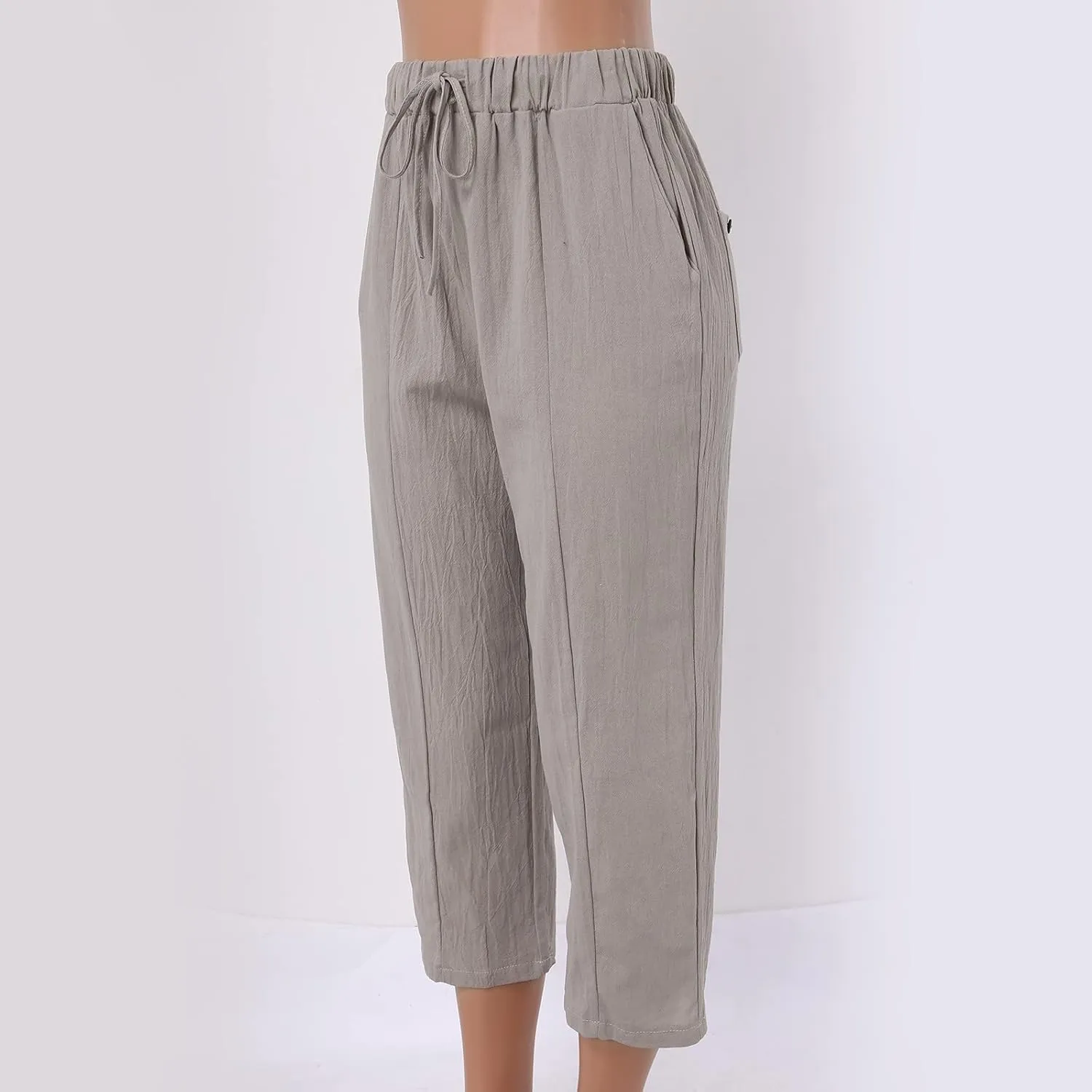Women's Linen Pants Loose Summer Casual Solid Color Straight Leg Beach High Waisted Linen Pants Plus Size Ankle Trousers