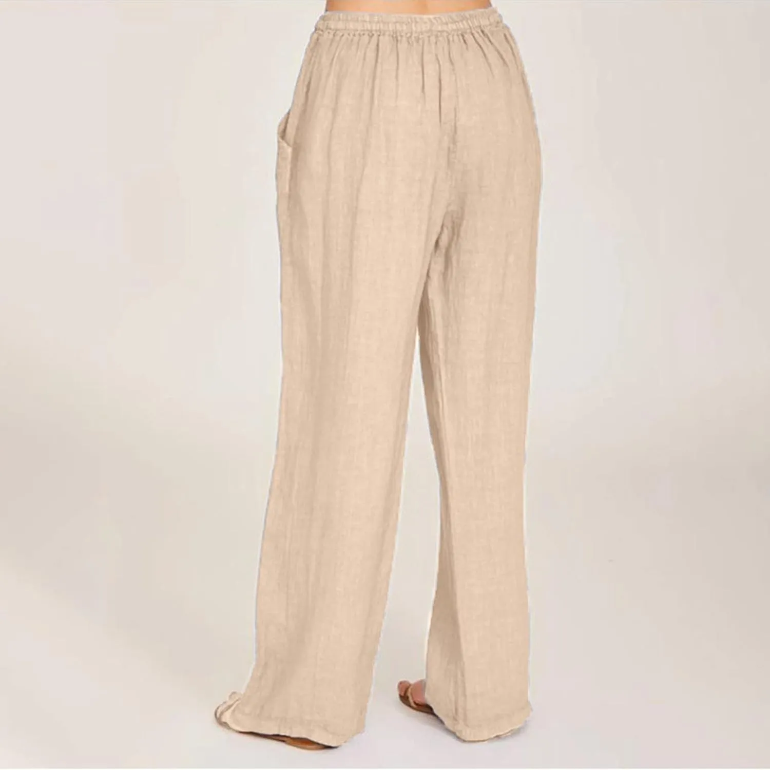 Women's Linen Pants Summer Drawstring Waist Pants Wide Leg Loose Cotton Linen Pants Grey Palazzo Beach Trousers