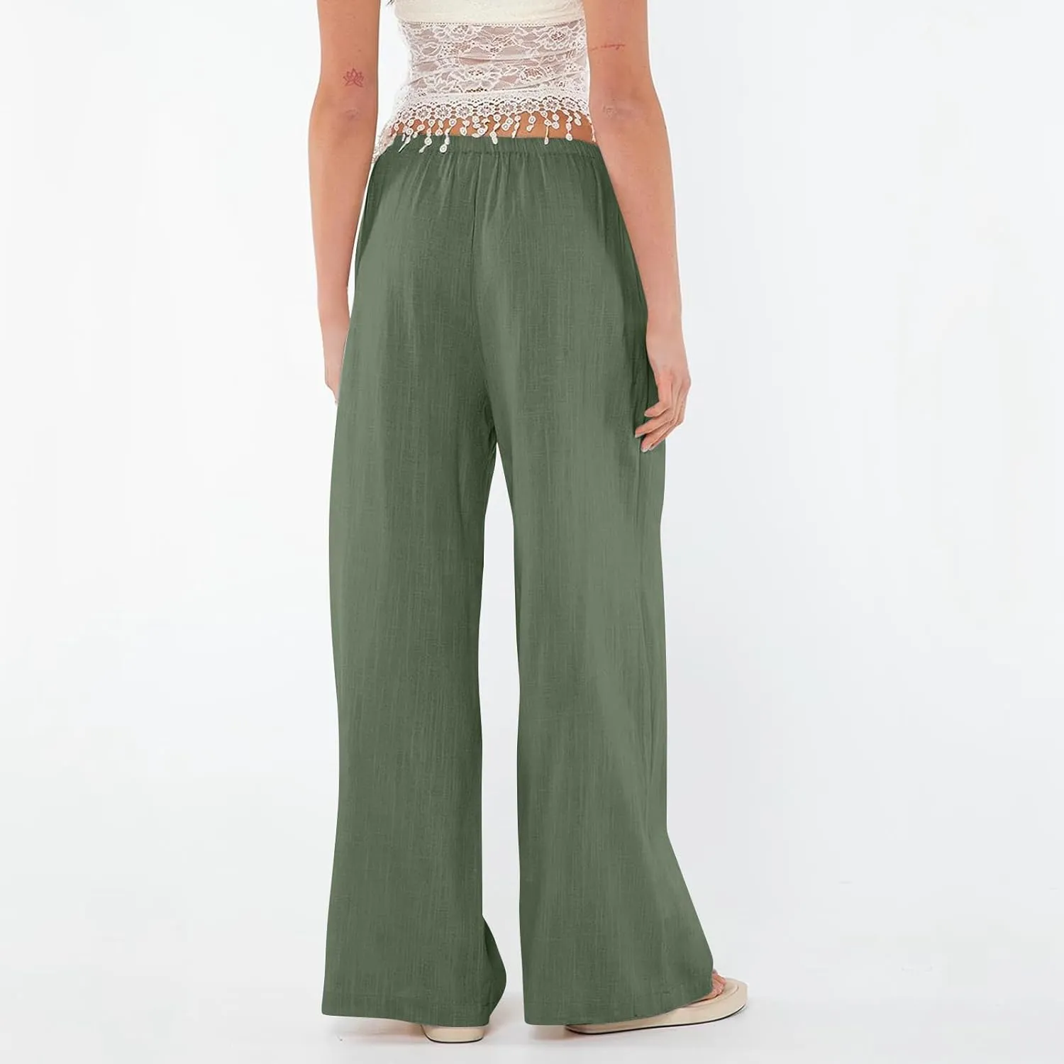 Womens Linen Pants Summer Wide Leg High Waist Flowy Palazzo Casual Loose Fit Lightweight Drawstring Beach Trousers