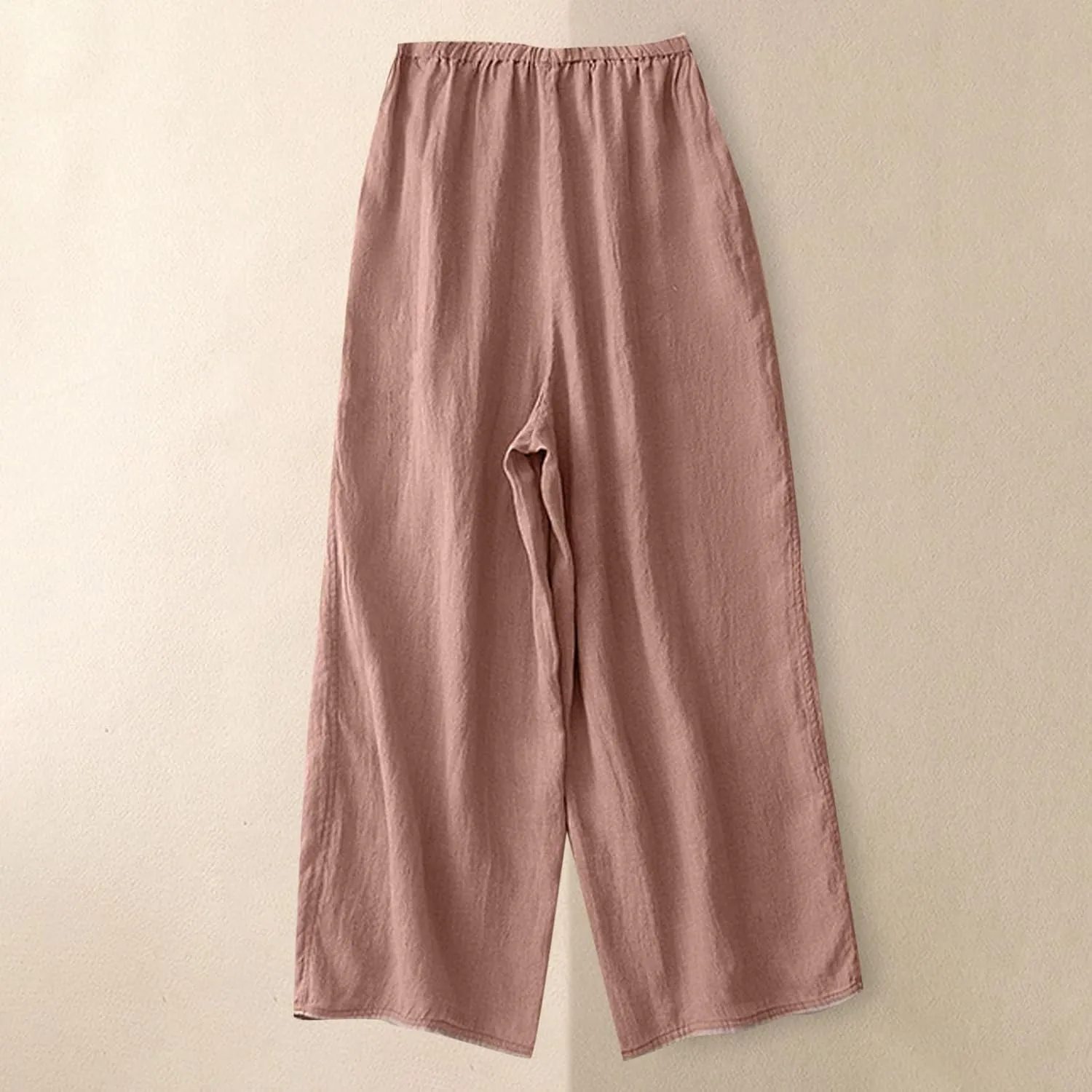Womens Linen Pants Wide Leg Palazzo Trousers 2025 Summer Solid High Elastic Waist Flowy Casual Pants with Pockets