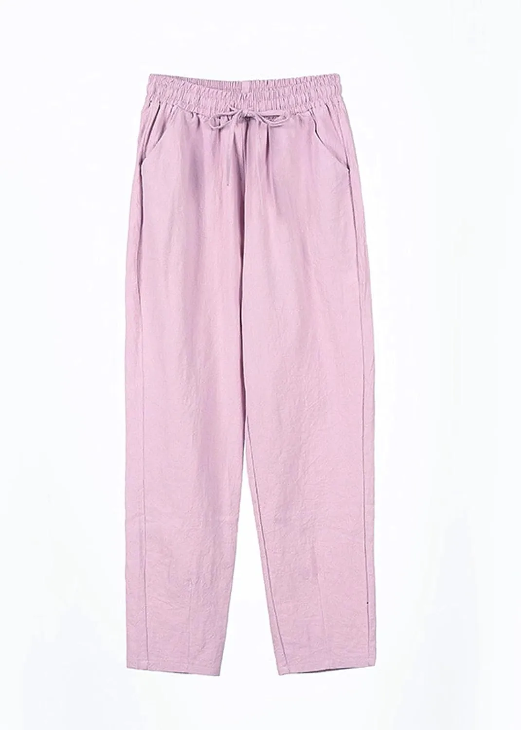 Women's Linen Straight Leg Pants Cotton Elastic Drawstring Casual Trousers with Pockets Summer Beach Lounge Pants