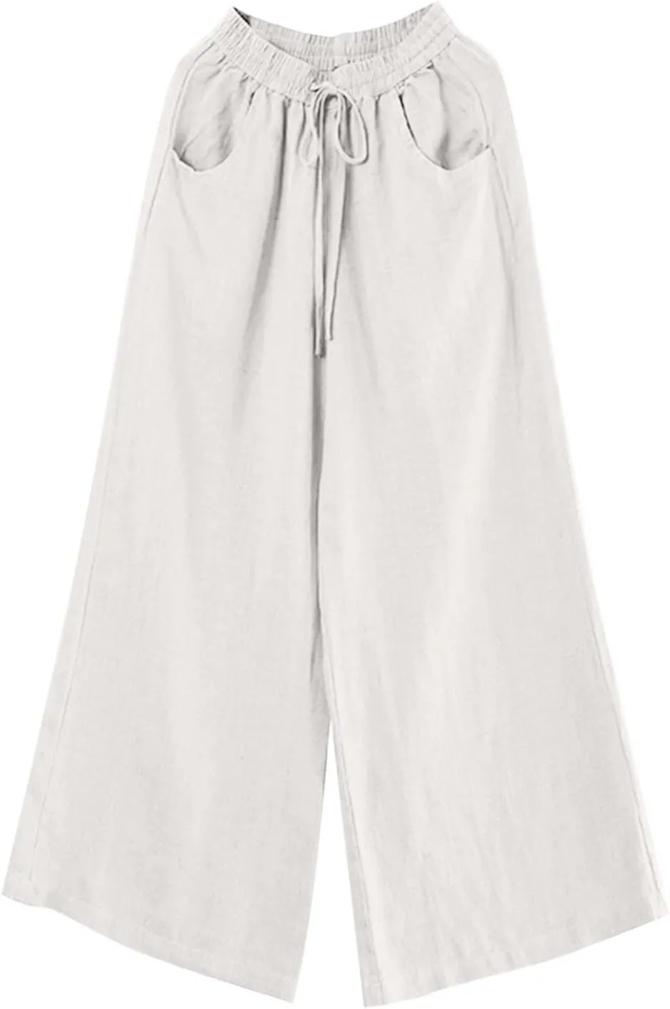 Women's Linen Summer Striped Palazzo Lounge Pants Elastic Waist Wide Leg Loose Fit Pant Trousers Office