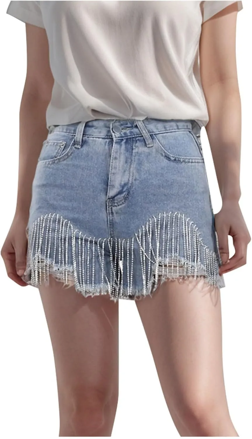Womens Mid-High Waisted Ripped Denim Jean Shorts Cutoff Stretchy 2025 Summer Casual Beach Wide Leg Hot Short Pants