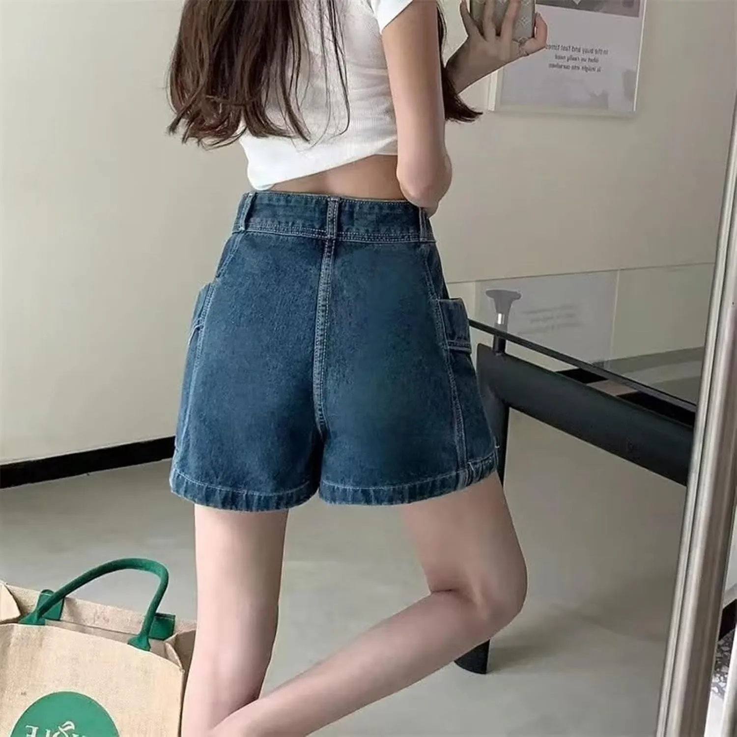 Womens Mid-High Waisted Ripped Denim Jean Shorts Cutoff Stretchy 2025 Summer Casual Beach Wide Leg Hot Short Pants