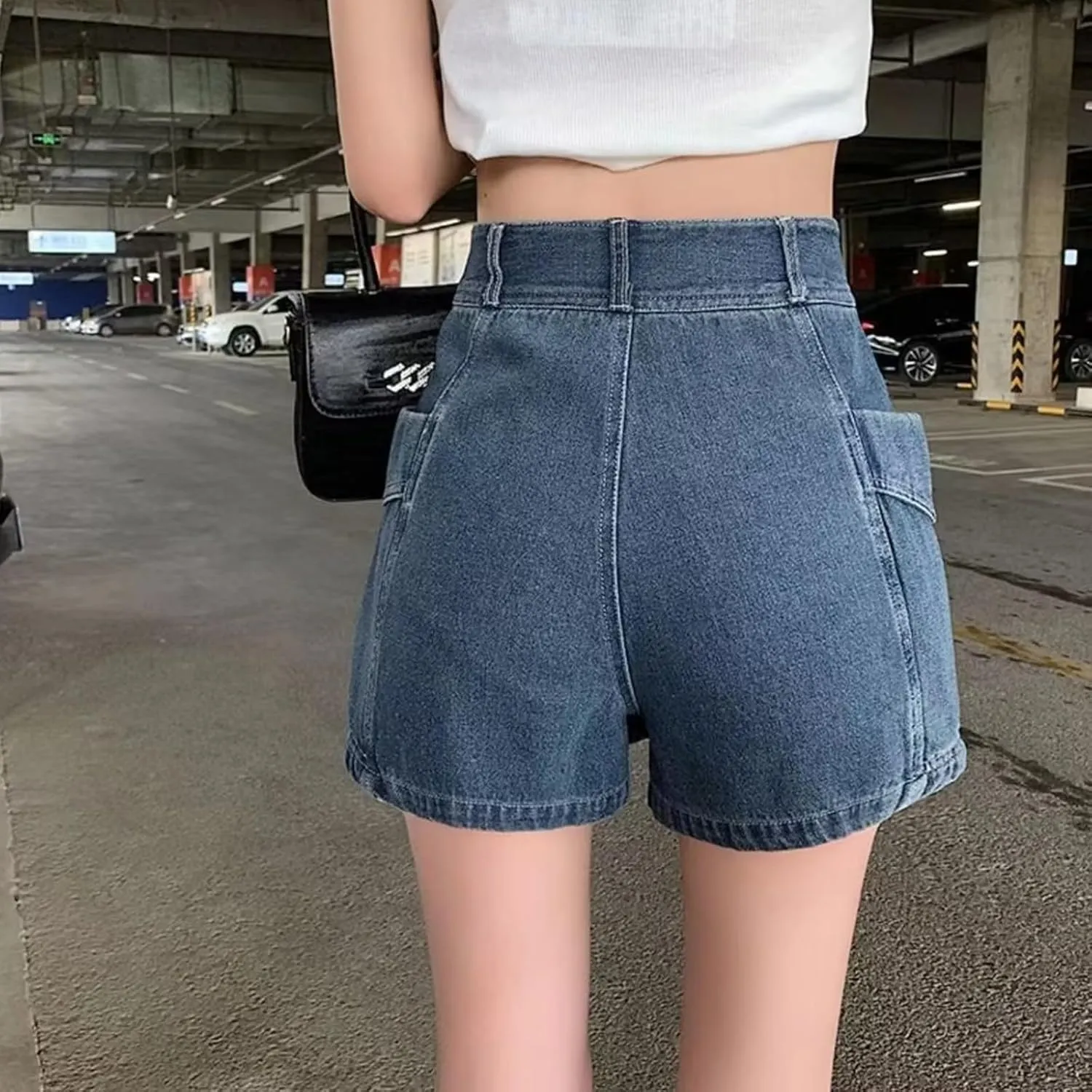 Womens Mid-High Waisted Ripped Denim Jean Shorts Cutoff Stretchy 2025 Summer Casual Beach Wide Leg Hot Short Pants