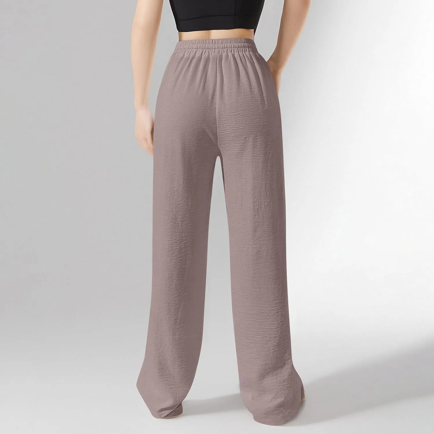 Womens Palazzo Pants Baggy Linen Pants Drawstring High Waisted Summer Work Wide Leg Pant Casual Trouser with Pockets