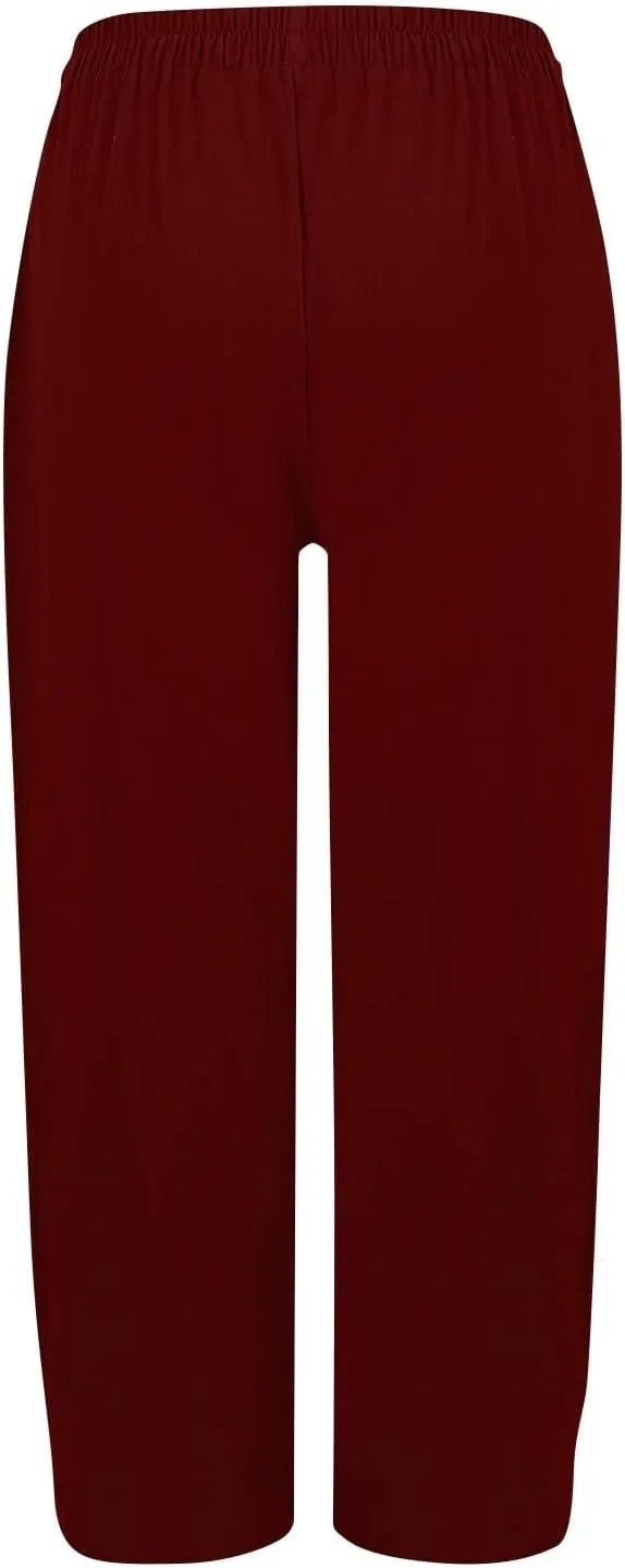 Womens Palazzo Pants Casual Beach Linen Pants High Waist Summer Casual Wide Leg Pant Loose Trouser with Pockets