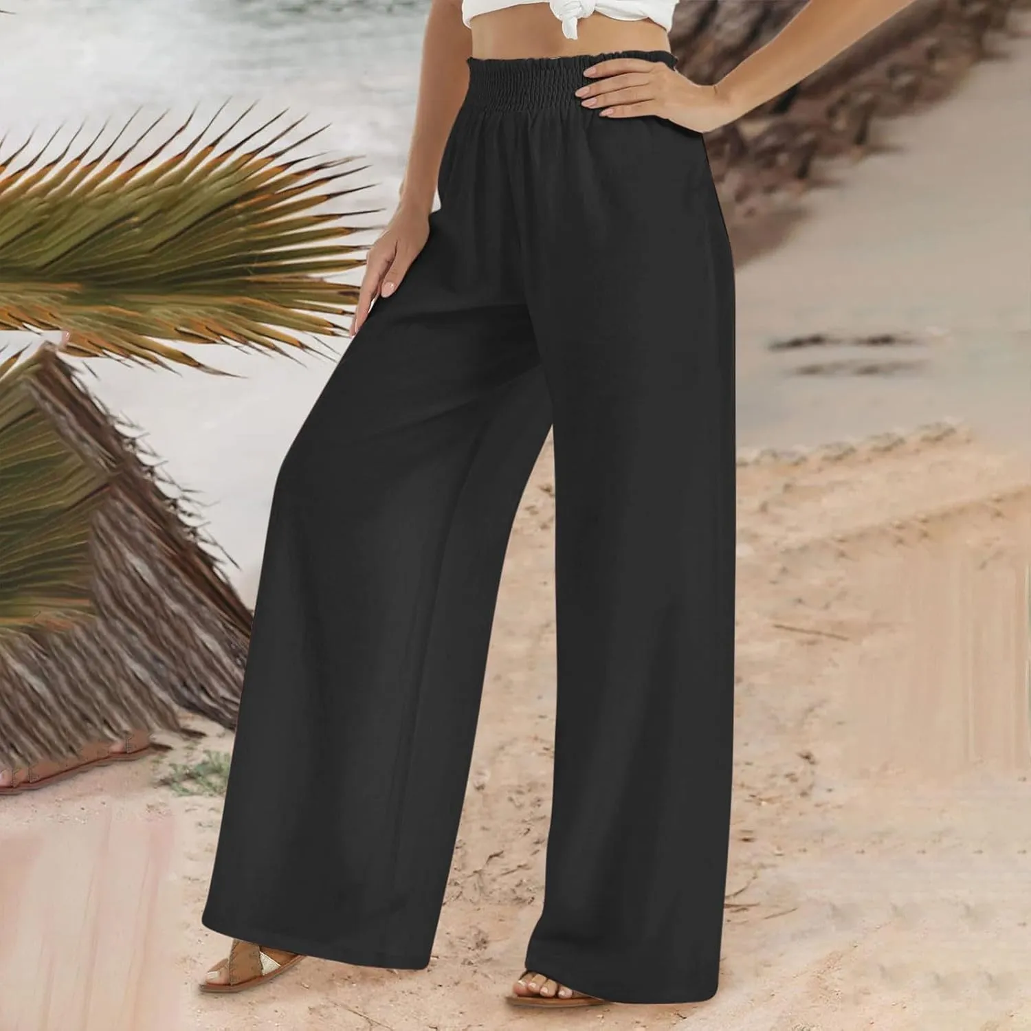Women's Pants Casual Dressy Straight Leg Pants Fashion High Waist Button Down Stretchy Work Pant Trousers with Pockets