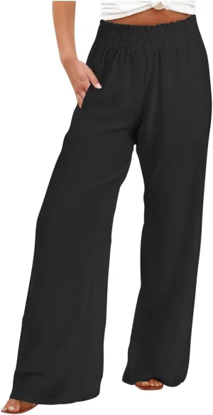 Women's Pants Casual Dressy Straight Leg Pants Fashion High Waist Button Down Stretchy Work Pant Trousers with Pockets