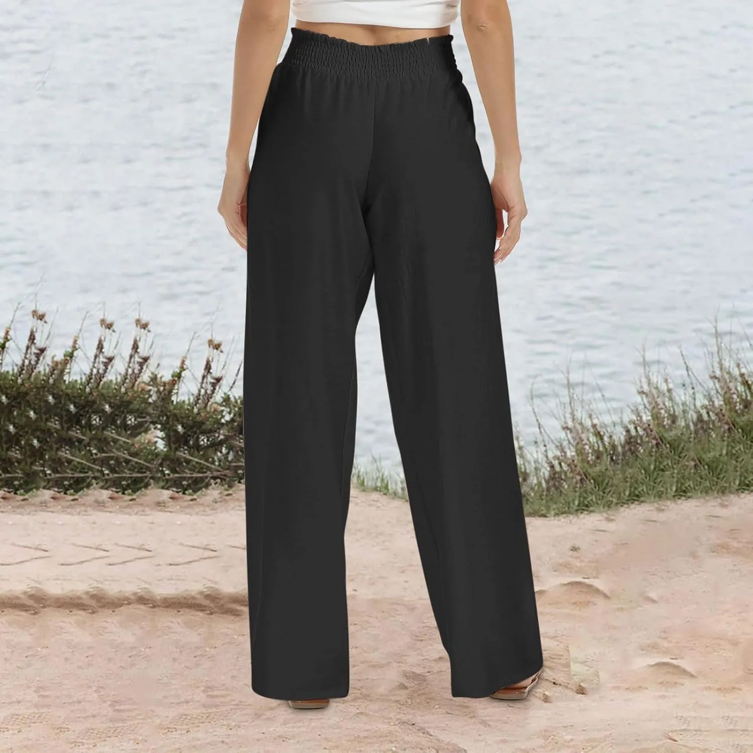 Women's Pants Casual Dressy Straight Leg Pants Fashion High Waist Button Down Stretchy Work Pant Trousers with Pockets
