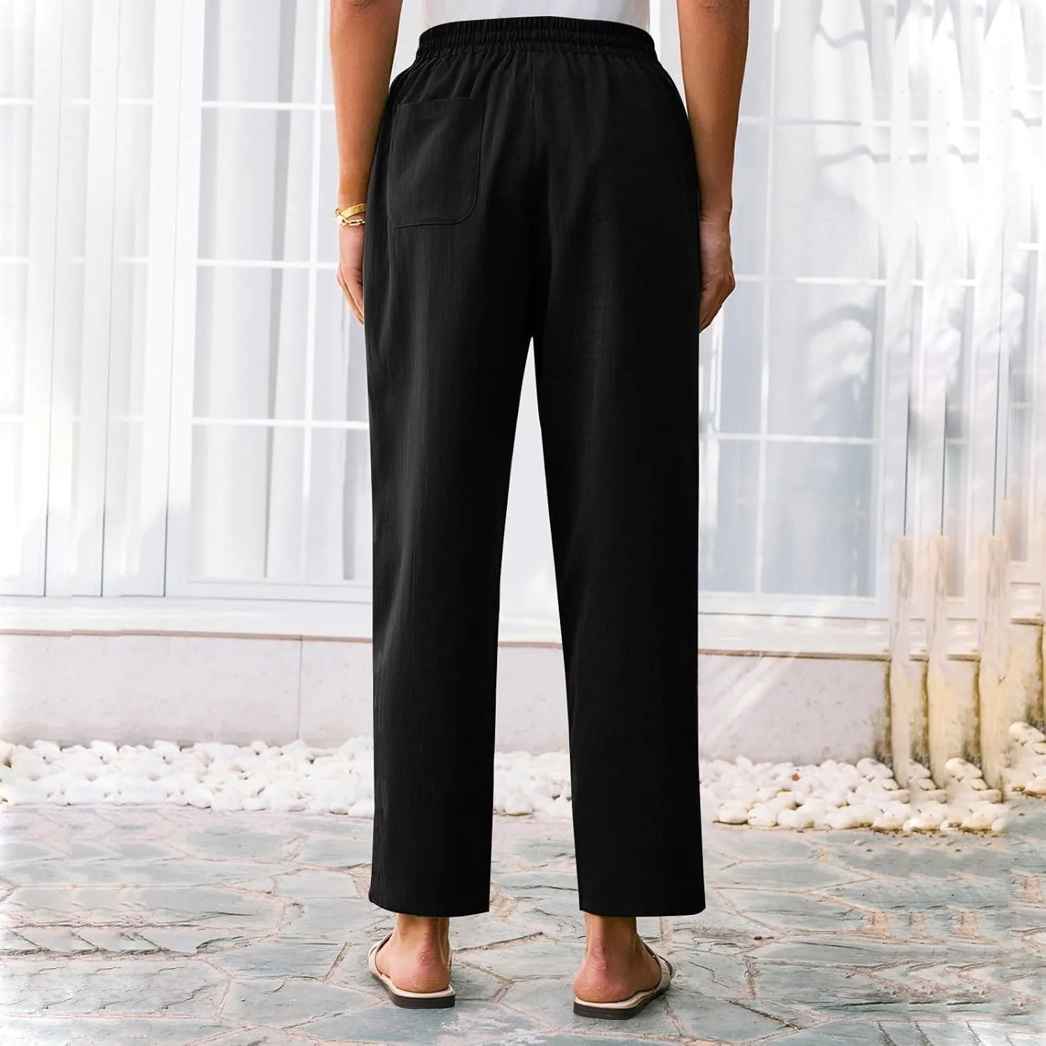 Womens Pants, Straight Leg Casual Pants Linen Everyday Peasant Solid Color Wide