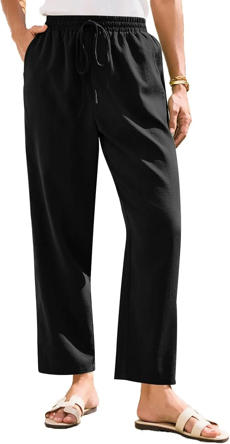 Womens Pants, Straight Leg Casual Pants Linen Everyday Peasant Solid Color Wide