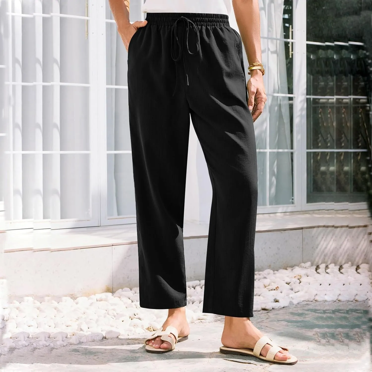 Womens Pants, Straight Leg Casual Pants Linen Everyday Peasant Solid Color Wide
