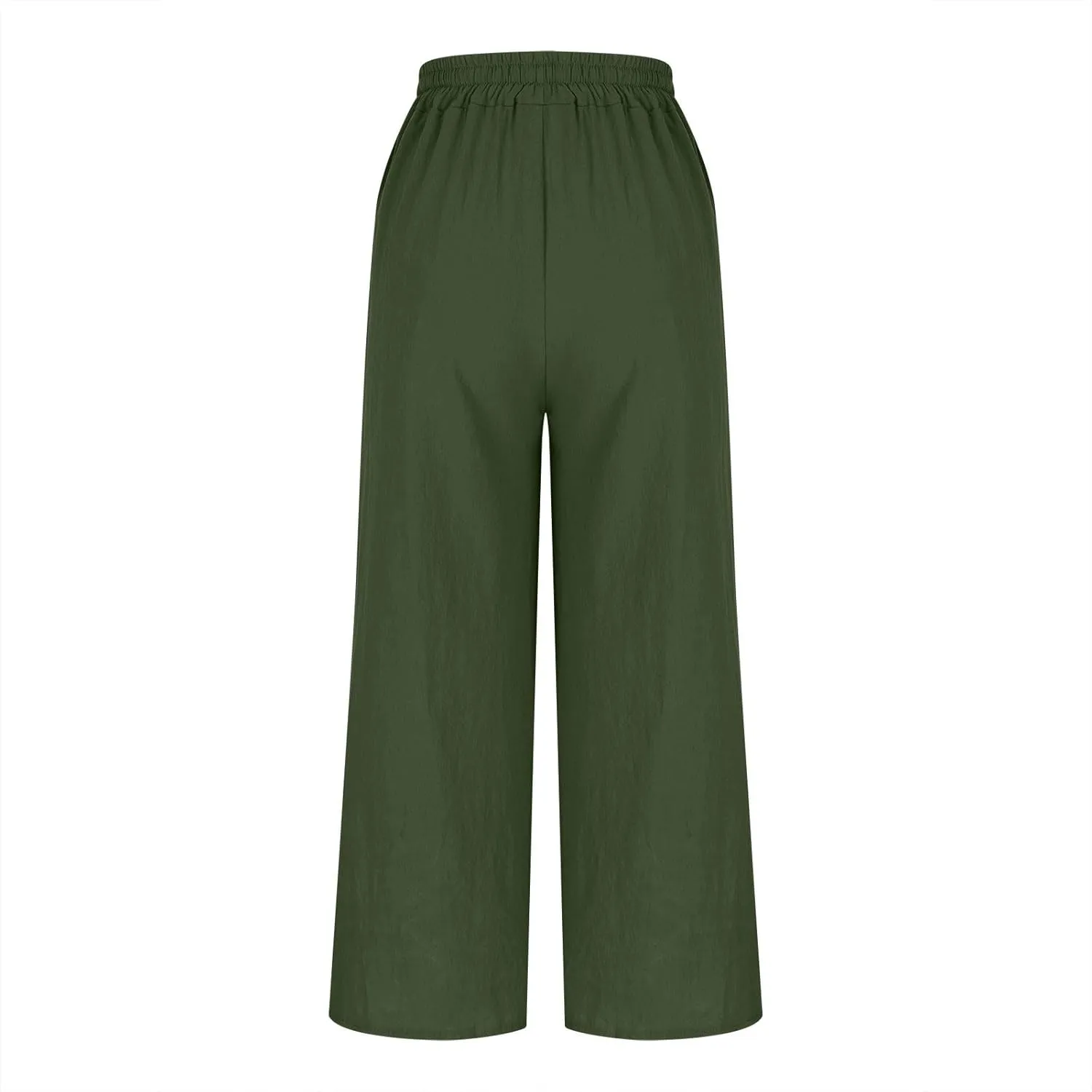 Womens Solid Pants Drawstring Elastic High Waisted Wide Leg Pant Summer Baggy Casual Trousers with Pockets