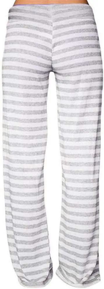 Womens Striped Wide Leg Pants Elastic High Waist Drawstring Trousers Loose Fitness Dancing Yoga Pants