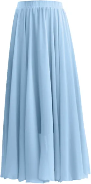 Womens Summer Chiffon Mopping Floor Length Big Hem Solid Beach Maxi Skirt Dress Pleated Elastic Waist Retro Long Skirts