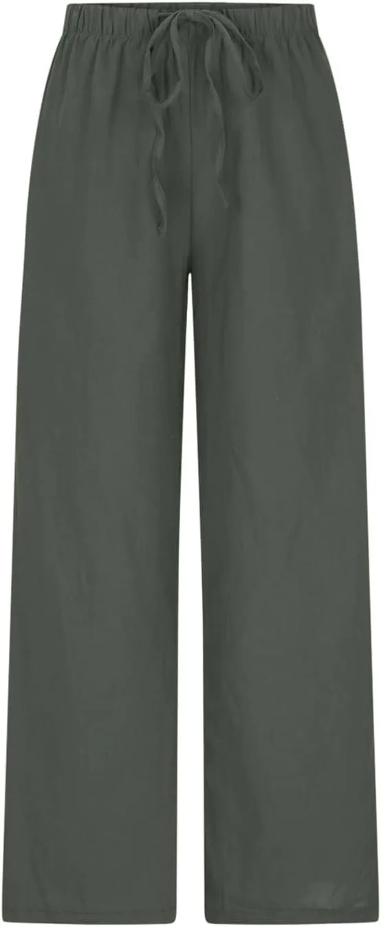 Women's Summer Drawstring High Waist Wide Leg Pants Loose Breathable Soft Comfy Trouser Cotton Linen Palazzo Pants
