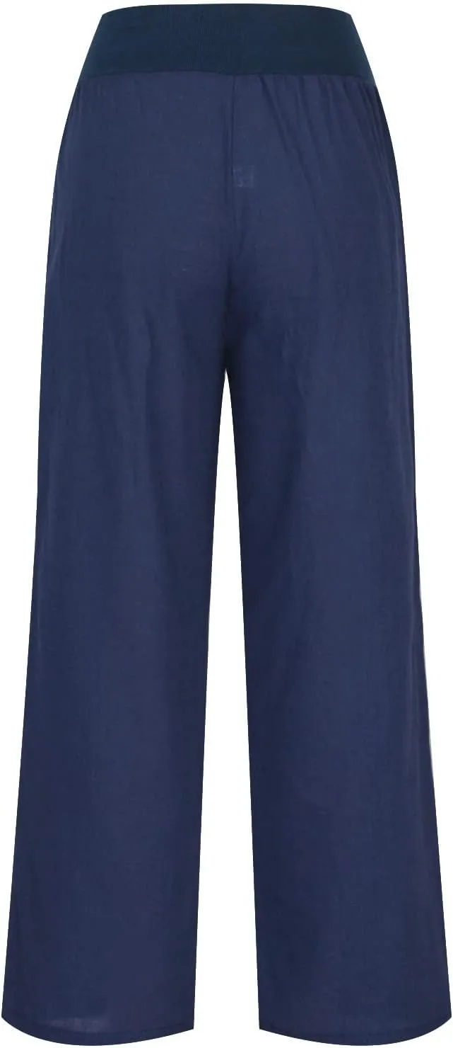 Women's Summer Linen Palazzo Pants High Waisted Wide Leg Slacks Casual Long Cotton Linen Office Trousers with Pockets