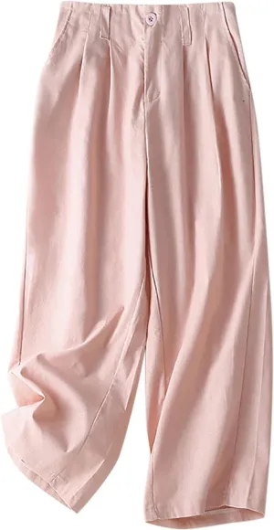 Womens Summer Pants Cotton Linen Loose Fit Trousers with Pockets 2025 Casual Elastic Waist Wide Leg Pants Trousers