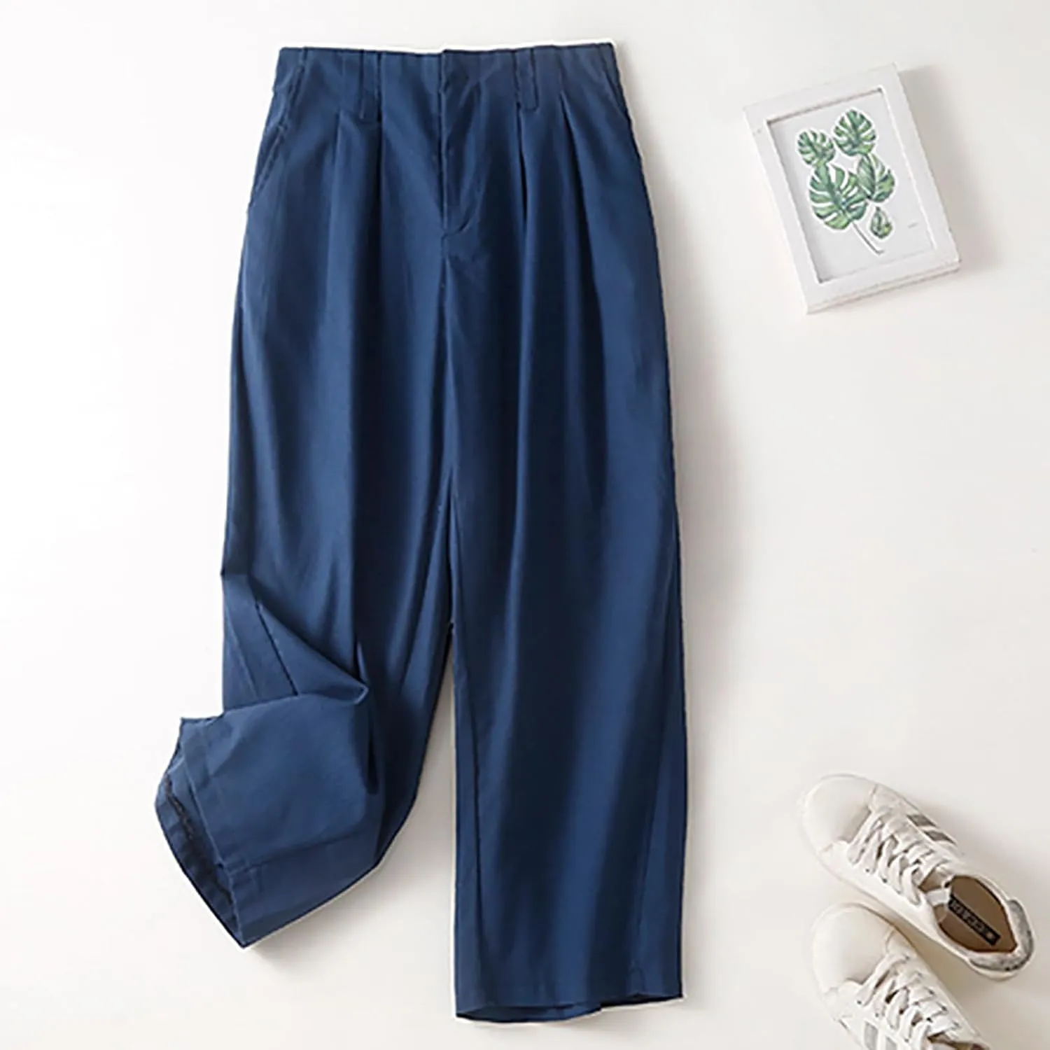 Womens Summer Pants Cotton Linen Loose Fit Trousers with Pockets 2025 Casual Elastic Waist Wide Leg Pants Trousers