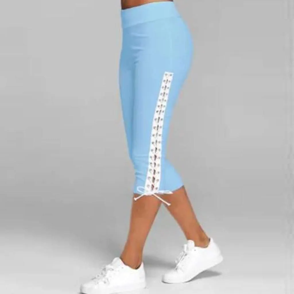 Womens Tie Dye Capri Pants Stretch Fitness Running Gym Yoga Leggings Elastic High Waist Drawstring Trousers