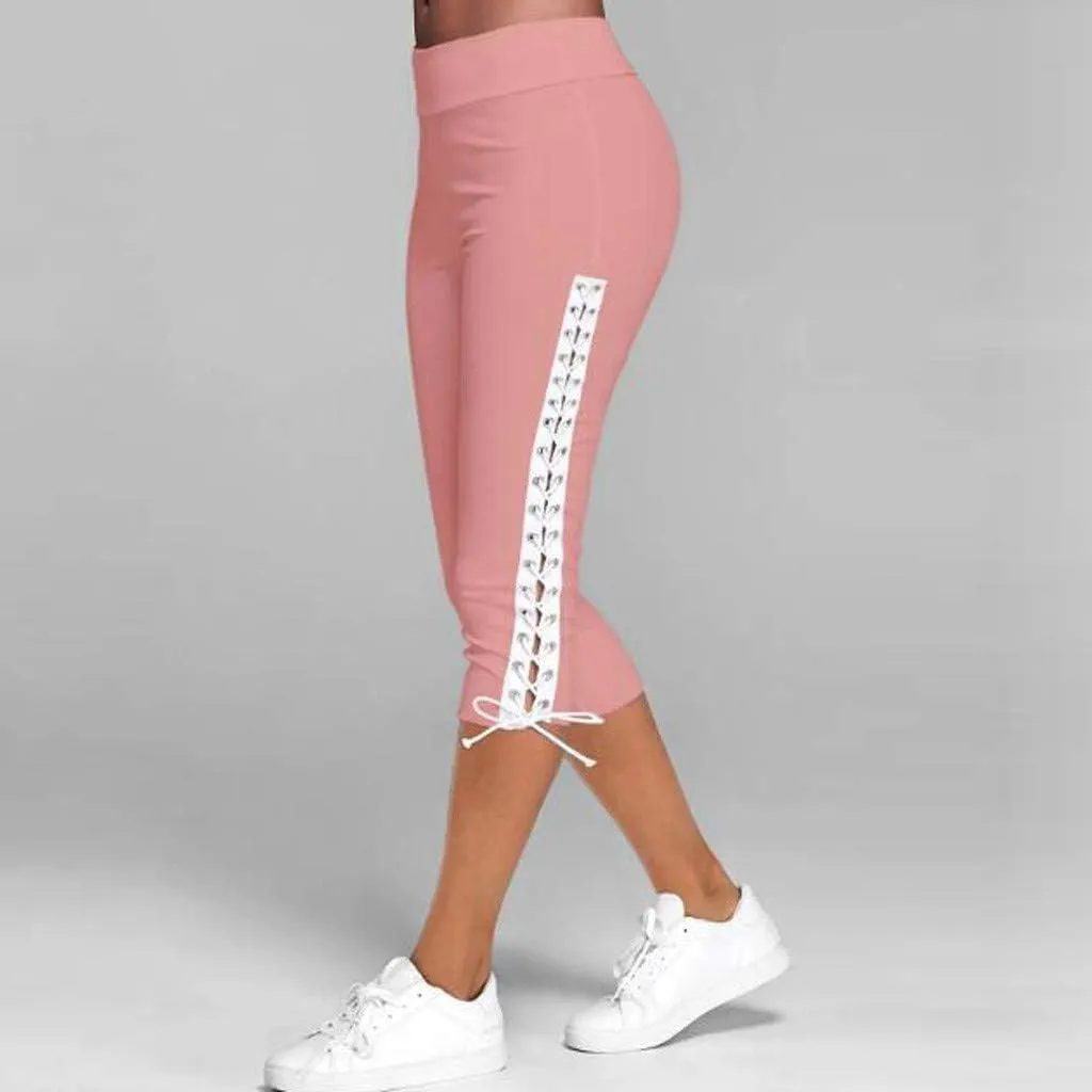 Womens Tie Dye Capri Pants Stretch Fitness Running Gym Yoga Leggings Elastic High Waist Drawstring Trousers