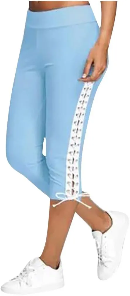 Womens Tie Dye Capri Pants Stretch Fitness Running Gym Yoga Leggings Elastic High Waist Drawstring Trousers