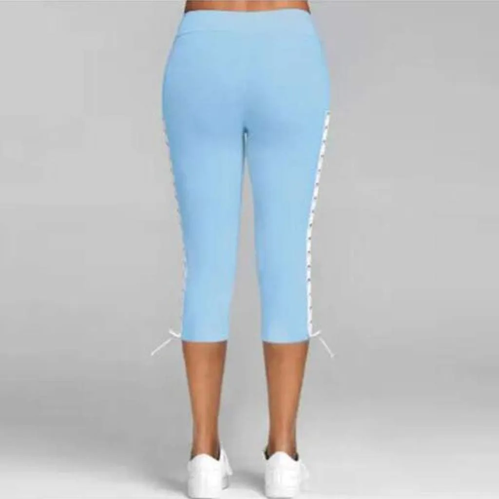 Womens Tie Dye Capri Pants Stretch Fitness Running Gym Yoga Leggings Elastic High Waist Drawstring Trousers
