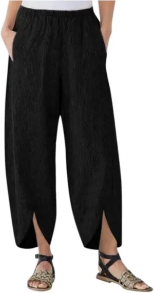 Women's Trousers Summer Beach Drawstring Waist Wide Leg Pants Casual Fashion Loose Cotton Linen Palazzo Pants 2025