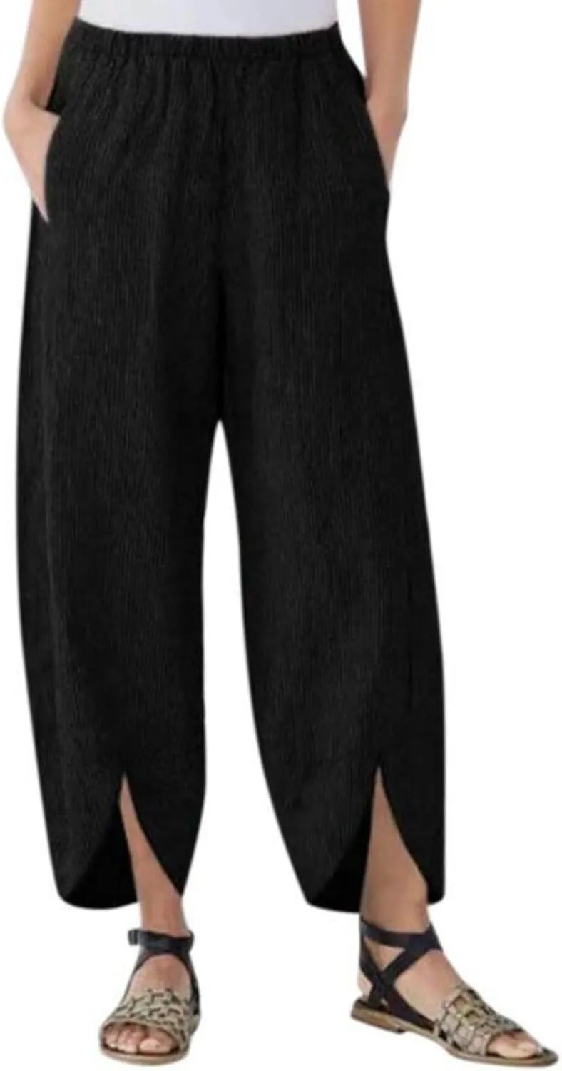 Women's Trousers Summer Beach Drawstring Waist Wide Leg Pants Casual Fashion Loose Cotton Linen Palazzo Pants 2025