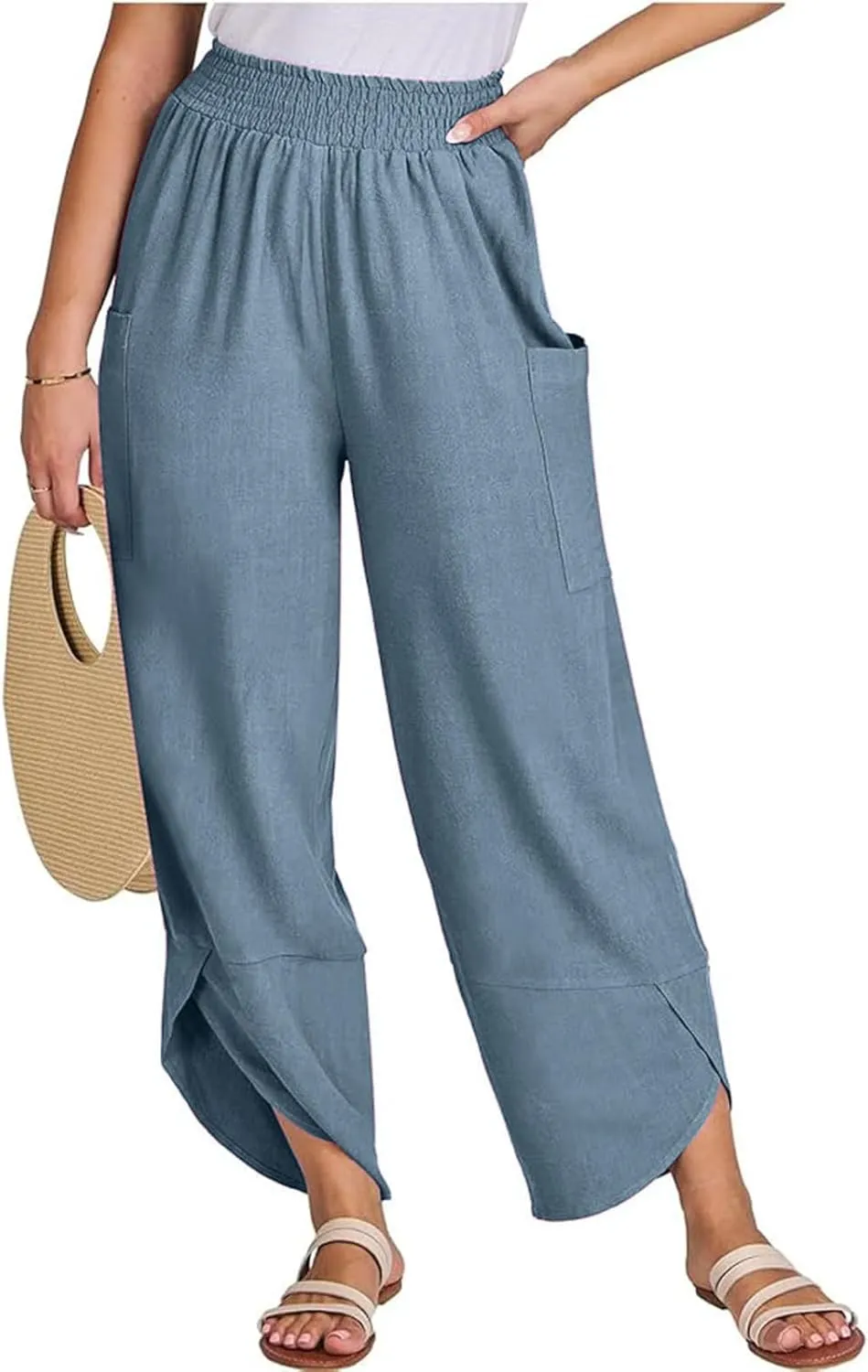 Women's Wide Leg Palazzo Capri Pants Summer Casual Loose High Waisted Lounge Capris Flowy Cropped Beach Work Trousers