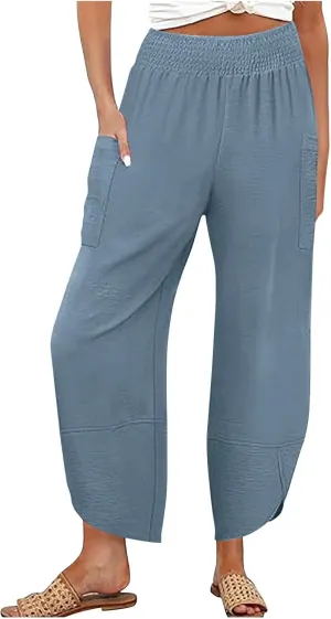 Women's Wide Leg Palazzo Capri Pants Summer Casual Loose High Waisted Lounge Capris Flowy Cropped Beach Work Trousers
