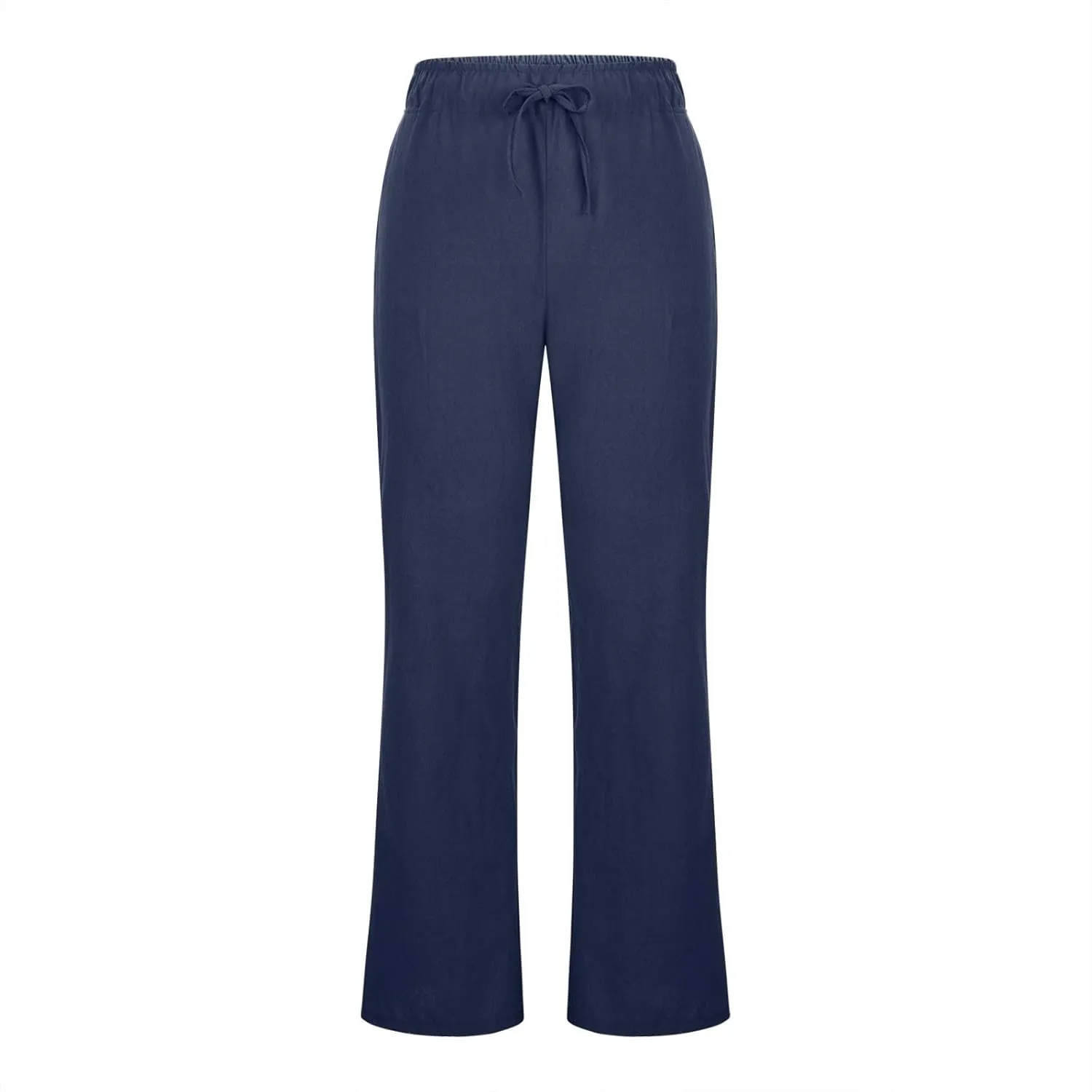 Womens Wide Leg Palazzo Pants Cotton Linen Elastic High Waist Pull-On Summer Casual Trousers with Pockets