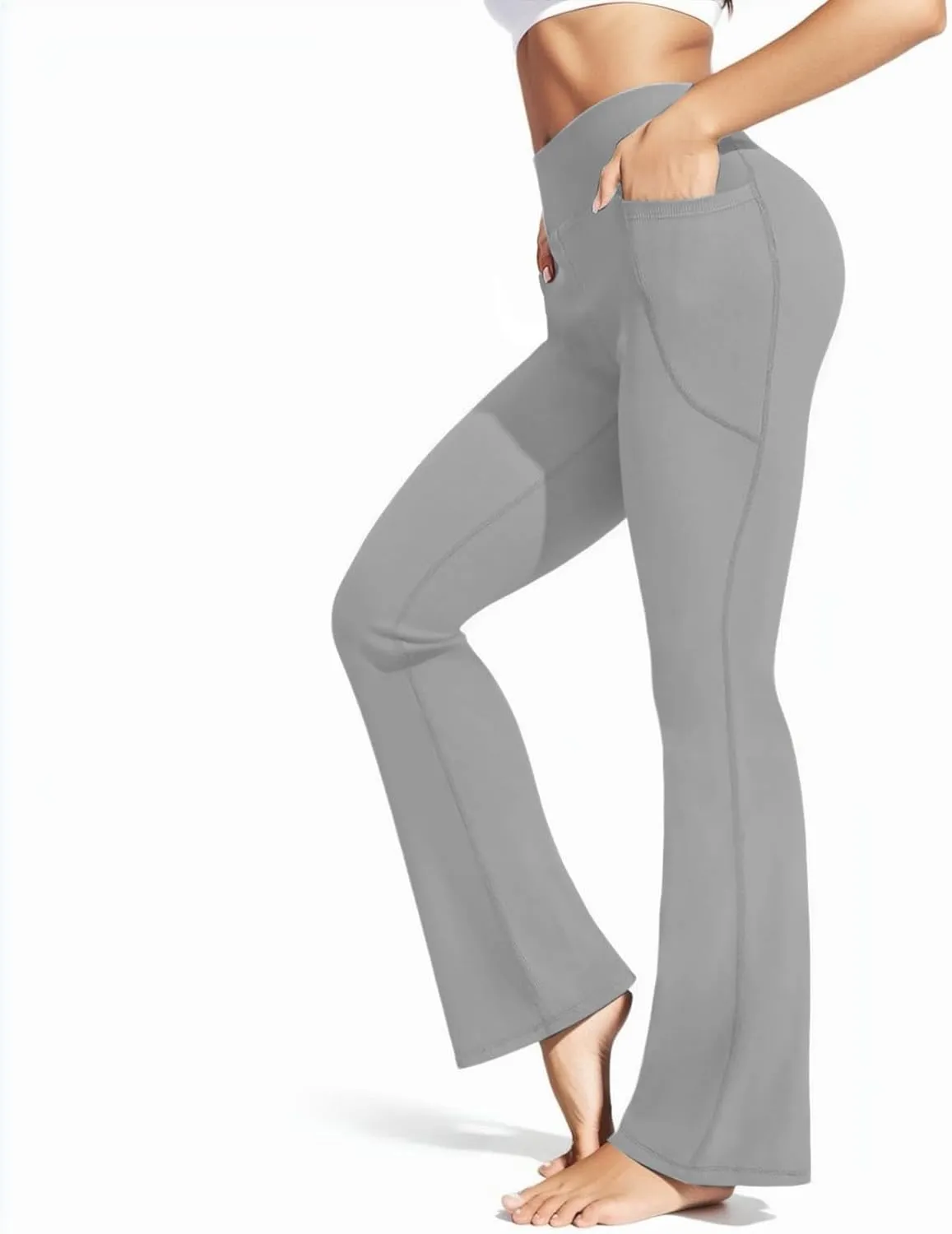 Womens Yoga Pants Pockets High Waist Workout Pants Casual Trousers Knee Length Yoga Pants