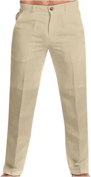 XUETON Men's Slim Fit Dress Pants Casual Business Office Work Pants Comfort Flat-Front Stretch Chino Golf Trousers Straight Leg Cotton Linen Workout Track Pants Slacks Fall Trousers for Men Beige