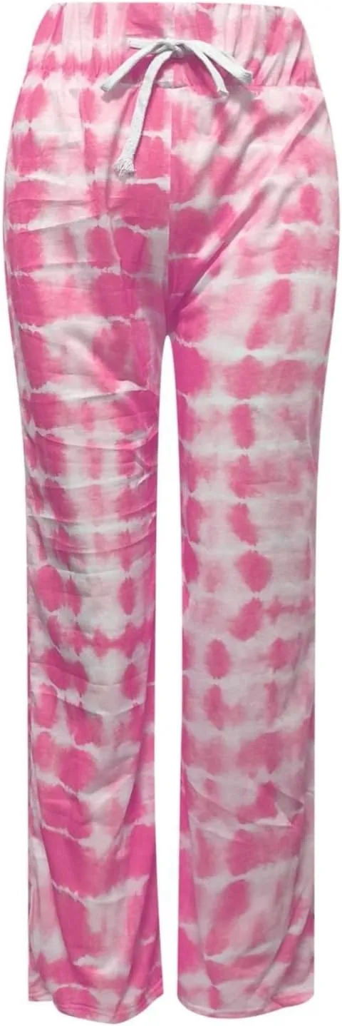 YOLAI Women's Casual Tie-dye Printed Pants High Waist Drawstring Straight Leg Pant Lightweight Trousers with Pockets