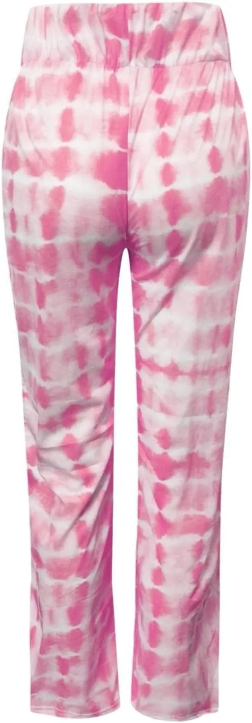YOLAI Women's Casual Tie-dye Printed Pants High Waist Drawstring Straight Leg Pant Lightweight Trousers with Pockets