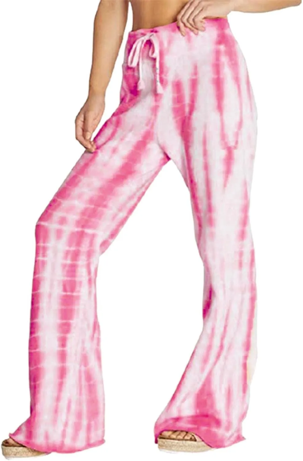 YOLAI Women's Casual Tie-dye Printed Pants High Waist Drawstring Straight Leg Pant Lightweight Trousers with Pockets