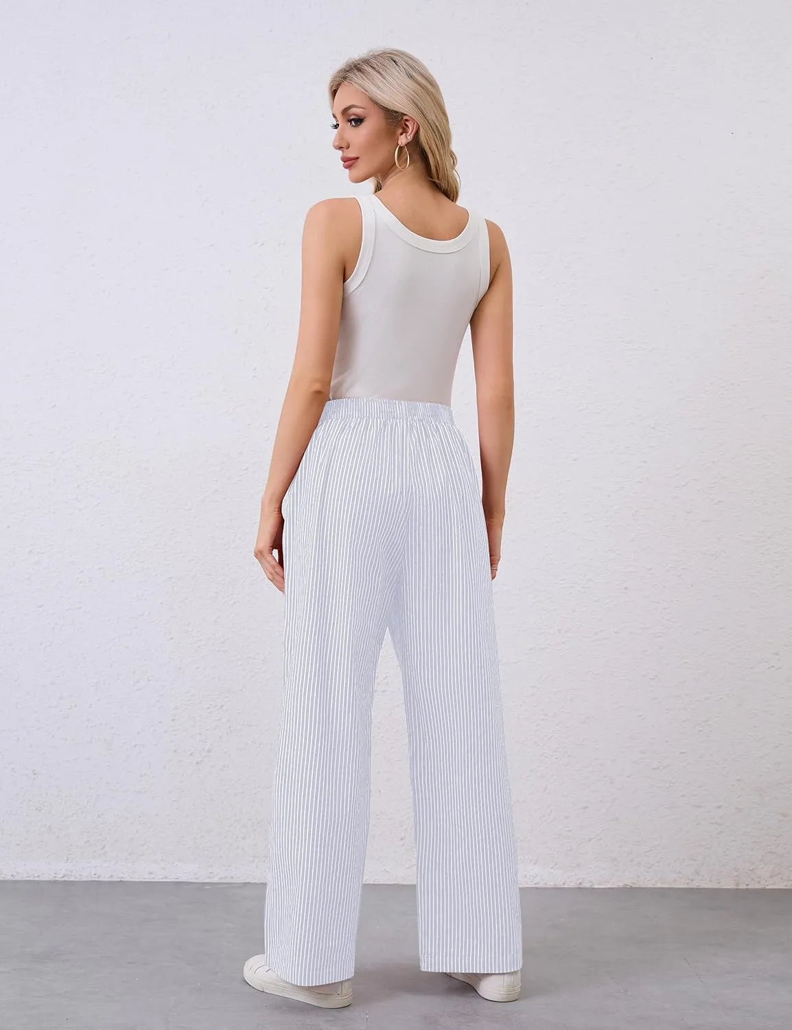 Ythomm Womens Striped Lounge Pants Low Waist Elastic Wide Leg Y2k Casual Boxer Trousers Loose Fit Pajama Pants with Pockets