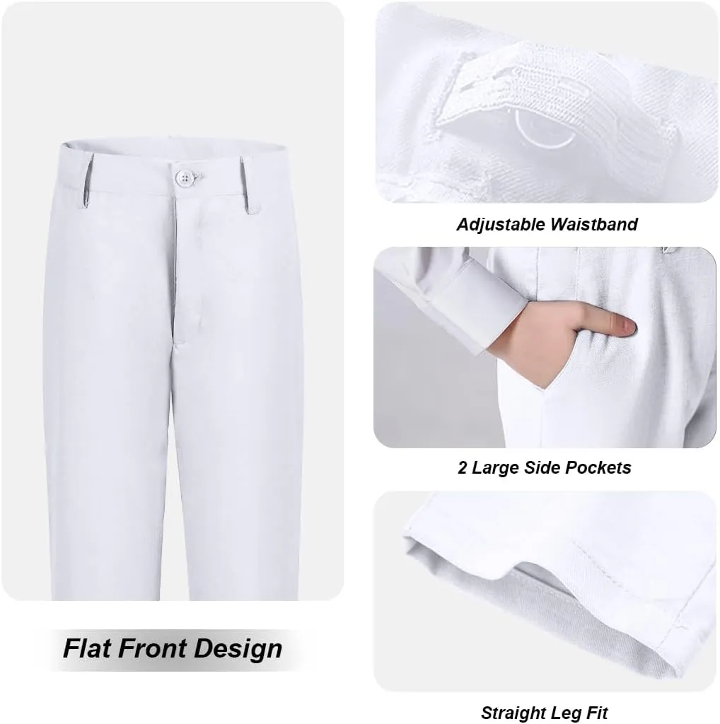 YuanLu Boys Dress Pants for Wedding Toddler Kids School Uniforms Pants with Adjustable Waist Blue Size 2T
