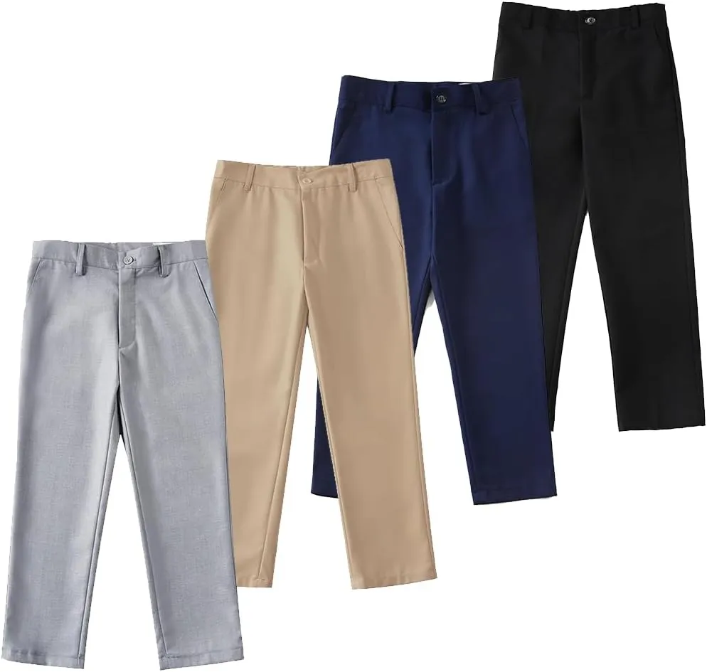 YuanLu Boys Dress Pants for Wedding Toddler Kids School Uniforms Pants with Adjustable Waist Blue Size 2T