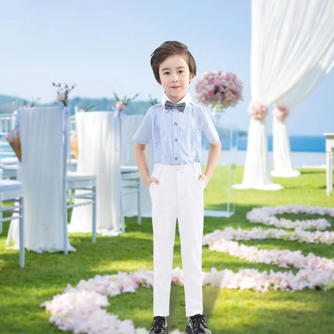 YuanLu Boys Dress Pants for Wedding Toddler Kids School Uniforms Pants with Adjustable Waist Blue Size 2T