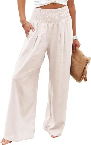 ZWRXW Linen Pants Women Summer High Waisted Wide Leg Pants Casual Lounge Pant Business Work Pants Comfy Lightweight Trousers